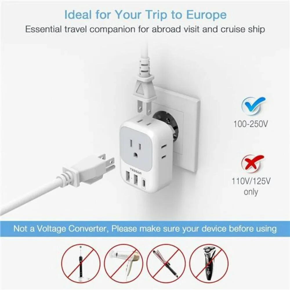 Travel Plug Adapter USB C TESSAN International Plug Adapter with 4 AC Outlets a